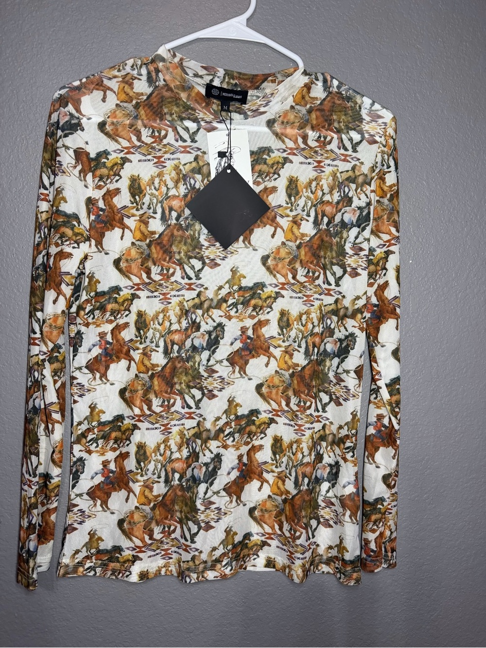 Horse-Print Long Sleeve Tee - White/Multi